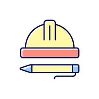 Inspection RGB color icon. Building inspector. New construction evaluation. Check property for critical defects. Exploring new home in detail. Isolated vector illustration. Simple filled line drawing