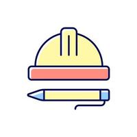 Inspection RGB color icon. Building inspector. New construction evaluation. Check property for critical defects. Exploring new home in detail. Isolated vector illustration. Simple filled line drawing