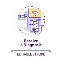 Receive diagnosis concept icon. Professional medical consultancy. Heart exam in clinic. Physiotherapy abstract idea thin line illustration. Vector isolated outline color drawing. Editable stroke