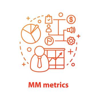 icono de concepto de métricas smm. campaña de publicidad. estrategia de promoción en internet. analista de la red. tasa de conversión de ventas. idea ilustración de línea delgada. dibujo de contorno aislado vectorial vector