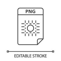 PNG file linear icon. Image file format. Raster graphic document. Thin line illustration. Contour symbol. Vector isolated outline drawing. Editable stroke