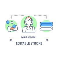 Maid service concept icon. House service idea thin line illustration. Apartment cleanup. House maintenance. Wiping, mopping. Janitorial service. Vector isolated outline drawing. Editable stroke