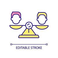 Equal staff members opportunity RGB color icon. Prevent employees discrimination. Responsibilities balance. Isolated vector illustration. Simple filled line drawing. Editable stroke. Arial font used