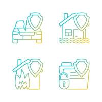 Insurance protection types gradient linear vector icons set. Guaranteed safety at accident. Covering different case types. Thin line contour symbols bundle. Isolated outline illustrations collection