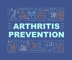 prevenir el banner de conceptos de palabras de artritis. estilo de vida activo y saludable. infografías con iconos lineales sobre fondo azul. tipografía creativa aislada. ilustración de color de contorno vectorial con texto vector