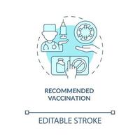 Recommended vaccination blue concept icon. Protection against covid abstract idea thin line illustration. Reducing risk from severe illness. Vector isolated outline color drawing. Editable stroke