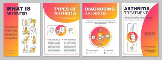 ¿Qué es la plantilla de folleto rojo de artritis? diagnóstico y tratamiento. folleto, folleto, impresión de folleto, diseño de portada con iconos lineales. diseños vectoriales para presentaciones, informes anuales, páginas de publicidad vector