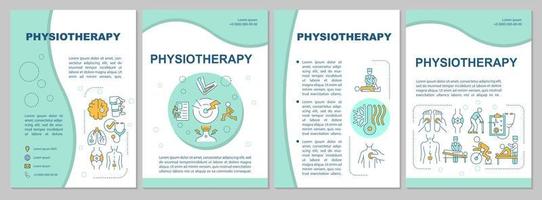 Physical therapy mint brochure template. Health care. Flyer, booklet, leaflet print, cover design with linear icons. Vector layouts for presentation, annual reports, advertisement pages