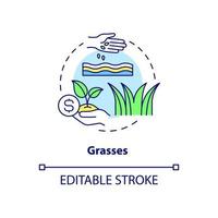 Grasses concept icon. Biomass energy source on farm abstract idea thin line illustration. Living plant material. Isolated outline drawing. Editable stroke. Roboto-Medium, Myriad Pro-Bold fonts used vector