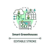 Smart greenhouses concept icon. IoT agriculture abstract idea thin line illustration. Growing process automation. Isolated outline drawing. Editable stroke. Roboto-Medium, Myriad Pro-Bold fonts used vector