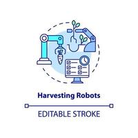 Harvesting robots concept icon. Innovative agricultural industry abstract idea thin line illustration. Isolated outline drawing. Editable stroke. Roboto-Medium, Myriad Pro-Bold fonts used vector