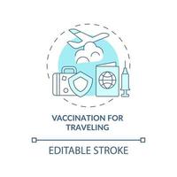 Vaccination for traveling blue concept icon. Protection against covid abstract idea thin line illustration. Vaccination record document. Vector isolated outline color drawing. Editable stroke