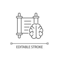 icono lineal de filosofía. cerebro contra el fondo de un manuscrito antiguo. educación filosófica. ilustración personalizable de línea delgada. símbolo de contorno dibujo de contorno aislado vectorial. trazo editable vector