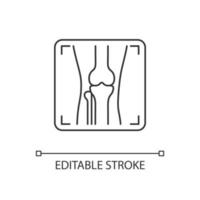 Arthritis x ray linear icon. Joint deformity depiction. Osteoarthritis diagnosis. Medical imaging. Thin line customizable illustration. Contour symbol. Vector isolated outline drawing. Editable stroke