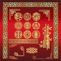 Set of Border Pattern Frame Elements Chinese New Year Traditional Decoration vector