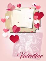 Valentines Day Card Template with Cupid backgound Heart and Vintage Paper vector