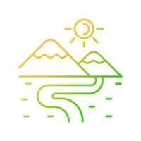 Valley gradient linear vector icon. Lowland. Elongate low landform. Area between mountains. Drained river basin. Thin line color symbol. Modern style pictogram. Vector isolated outline drawing