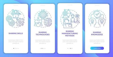Tech transfer methods onboarding mobile app page screen. Experience exchange walkthrough 4 steps graphic instructions with concepts. UI, UX, GUI vector template with linear color illustrations