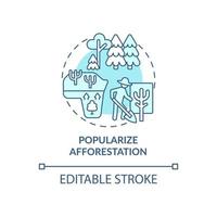 Popularize afforestation concept icon. Common initiative abstract idea thin line illustration. Reduce carbon footprint. Protecting wild animals. Vector isolated outline color drawing. Editable stroke