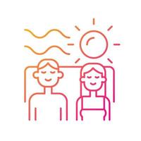 Couple spending vacation together gradient linear vector icon. Romantic vacation. Couple having quality time at beach. Thin line color symbol. Modern style pictogram. Vector isolated outline drawing