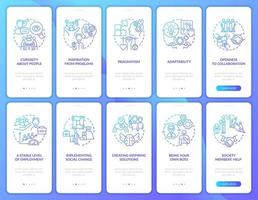 conjunto de pantalla de la página de la aplicación móvil de incorporación de degradado azul de negocios sociales. tutorial 5 pasos instrucciones gráficas con conceptos. ui, ux, plantilla vectorial gui con ilustraciones en color lineal vector