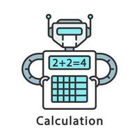 icono de color de cálculo. cálculos matemáticos complejos. robot con calculadora. automatización de procesos robóticos. ilustración vectorial aislada vector