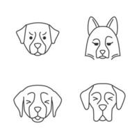 perros lindos personajes lineales kawaii. conjunto de iconos de línea delgada. perro bernés enojado. perro pastor pensativo. perro perdiguero de oro sonriente. animales con bozales tristes. ilustración de contorno aislado vectorial. trazo editable vector