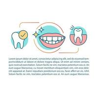 plantilla de vector de página de artículo de salud bucal. hermosos dientes sanos. folleto, revista, elemento de diseño de folleto con iconos lineales y cuadros de texto. diseño de impresión. ilustraciones conceptuales con espacio de texto