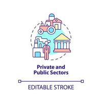 Private and public sectors concept icon. State intervention. Mixed economy features abstract idea thin line illustration. Isolated outline drawing. Editable stroke. Arial, Myriad Pro-Bold fonts used vector