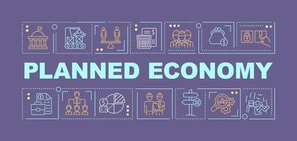 Planned economy word concepts purple banner. Governmental control and regulation. Infographics with icons on color background. Isolated typography. Vector illustration with text. Arial-Black font used