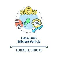 Get fuel efficient car concept icon. Climate change prevention abstract idea thin line illustration. Isolated outline drawing. Editable stroke. Roboto-Medium, Myriad Pro-Bold fonts used vector