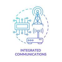 icono de concepto de gradiente azul de comunicaciones integradas. componentes del sistema de red inteligente idea abstracta ilustración de línea delgada. dibujo de contorno aislado. roboto-medium, innumerables fuentes pro-bold utilizadas vector