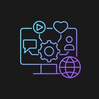 Social media management gradient vector icon for dark theme. Engaging with online content. Community building. Thin line color symbol. Modern style pictogram. Vector isolated outline drawing