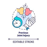 Previous joint injury concept icon. Arthritis risk factor abstract idea thin line illustration. Bones trauma can lead to disease. Vector isolated outline color drawing. Editable stroke