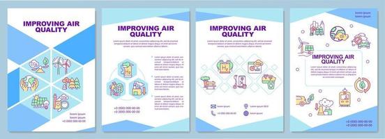 mejora de la plantilla de folleto de calidad del aire. reducir las emisiones de carbono. folleto, folleto, impresión de folleto, diseño de portada con iconos lineales. diseños vectoriales para presentación, informes anuales, páginas de publicidad vector