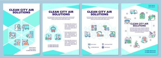 plantilla de folleto de soluciones de aire limpio de la ciudad. sistema de purificación de aire. folleto, folleto, impresión de folleto, diseño de portada con iconos lineales. diseños vectoriales para presentación, informes anuales, páginas de publicidad vector