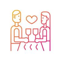 Dinner at restaurant gradient linear vector icon. Married couple dining out in restaurant. Family sitting at table. Thin line color symbol. Modern style pictogram. Vector isolated outline drawing