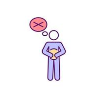 Problems with digestive system RGB color icon. Abdominal pain. Chronic stress. Unhealthy gut symptom. Stomach virus. Irritable bowel syndrome. Isolated vector illustration. Simple filled line drawing