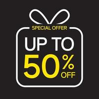 Sale up to 50 percent poster or banner template.  Special offer sale in gift box shape. vector