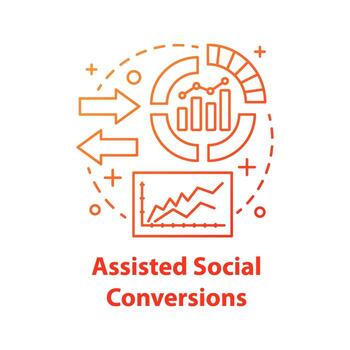 icono de concepto de conversiones sociales asistidas. ilustración de línea delgada de idea de tráfico de sitio web. Métricas SMM. crecimiento de la audiencia, compromiso, tasa de conversión de ventas. analista de la red. dibujo de contorno aislado vectorial vector