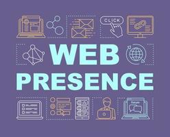Web presence word concepts banner. Social media marketing. Networking, link building. Blogging. Presentation, website. Isolated lettering typography idea with linear icons. Vector outline illustration