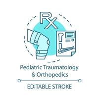 Pediatric traumatology and orthopedics concept icon. Physical therapy. Fracture and sprain. X-Ray. Childcare health center idea thin line icons. Vector isolated outline drawing. Editable stroke