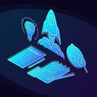 Startup isometric color vector illustration. Project financing and budgeting linear icons infographic. Business start and development. Investment 3d concept. Gradient isolated design elements set