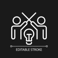 Conflict management pixel perfect white linear icon for dark theme. Mediation and negotiation in team. Thin line illustration. Isolated symbol for night mode. Editable stroke. Arial font used vector