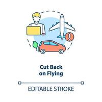 Cut back on flying concept icon. Climate change prevention abstract idea thin line illustration. Isolated outline drawing. Editable stroke. Roboto-Medium, Myriad Pro-Bold fonts used vector