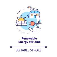 Renewable energy at home concept icon. Solar electricity. Climate change abstract idea thin line illustration. Isolated outline drawing. Editable stroke. Roboto-Medium, Myriad Pro-Bold fonts used vector