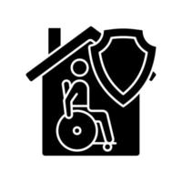 Mortgage disability insurance black glyph icon. Mortgage payment protection insurance. Long-term medical support program. Silhouette symbol on white space. Vector isolated illustration
