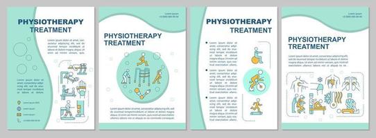 Physiotherapy treatment mint brochure template. Physical health. Flyer, booklet, leaflet print, cover design with linear icons. Vector layouts for presentation, annual reports, advertisement pages