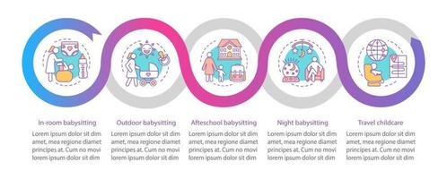 Hotel babysitting service vector infographic template. Business presentation design elements. Night, travel babysitter. Data visualization with steps, options. Process timeline chart. Workflow layout