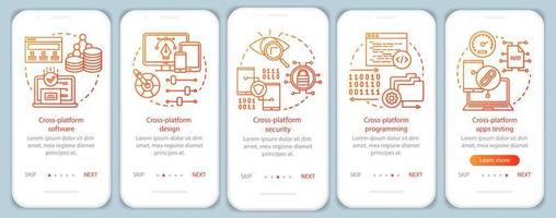 plantilla de vector de pantalla de página de aplicación móvil de incorporación de seguridad multiplataforma. software de protección de datos. paso a paso del sitio web con ilustraciones lineales. ux, ui, concepto de interfaz de teléfono inteligente gui